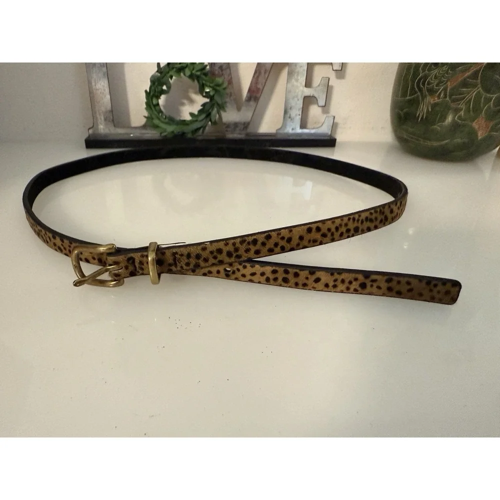 Vintage XSkinny Belt Gold Buckle Leopard Calf Hair Leather‎ Brown Tan XS 26